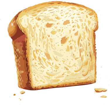 Bread slice with crumbs isolated on white background, realistic vector illustration of fresh bakery bread