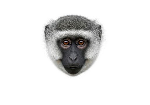 Portrait of a vervet monkey with black face on white background
