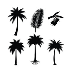 Naklejka premium Set of black palm tree silhouettes isolated on white background art