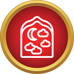 Obraz premium Traditional islamic window featuring a crescent moon and clouds for ramadan