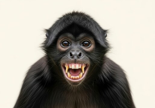 Black Spider Monkey Laughing Portrait on Off White Background