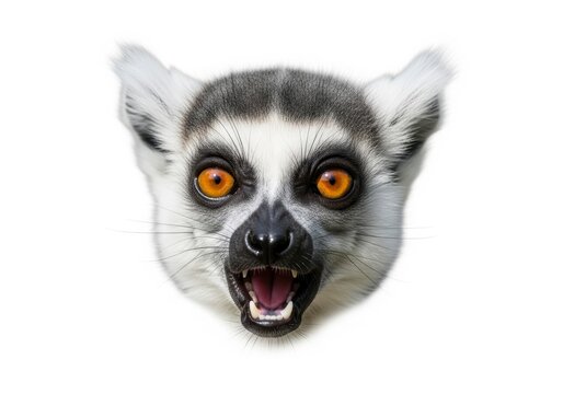 Lemur Face Close Up with Surprised Expression Isolated on White
