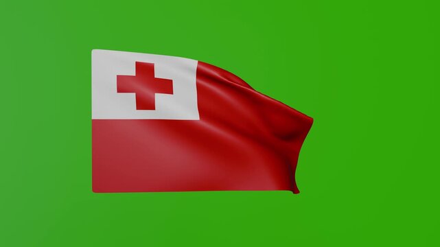 Tonga Flag Waving on Green Screen &ndash; Isolated National Flag Animation