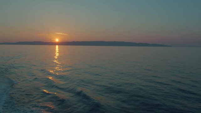 Aerial view of sunset over the Aegean Sea in Amorgos Greece