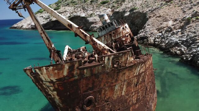 Amorgos Olympia Shipwreck Aerial Coastal View