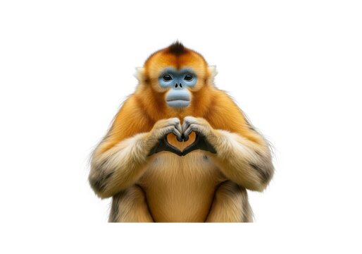 Golden Snub-nosed Monkey Making a Heart Shape with Hands