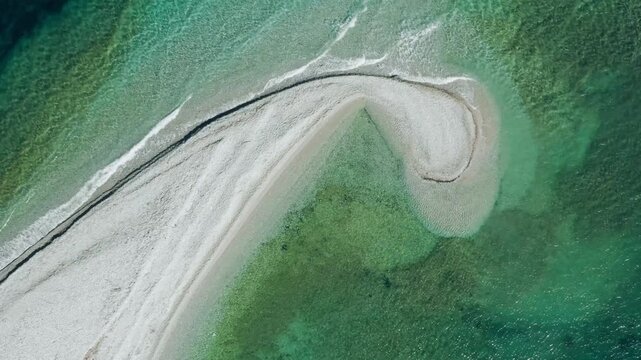 Amorgos Island Aerial View of White Sand Spit and Turquoise Sea
