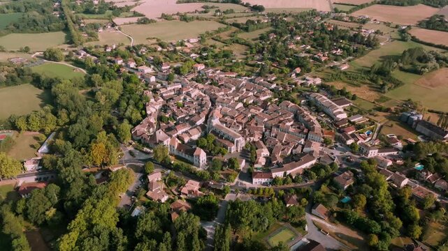 Drone Panorama of Issigeac Medieval Town Center