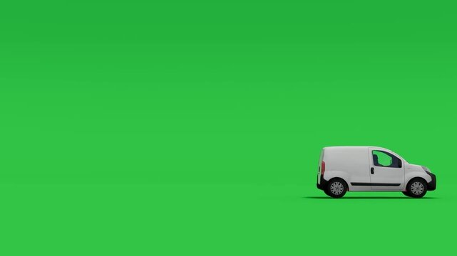 White Delivery Van Driving on Green Screen Background