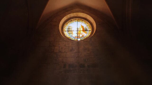 Issigeac Church Stained Glass Window with Cinematic Light Rays
