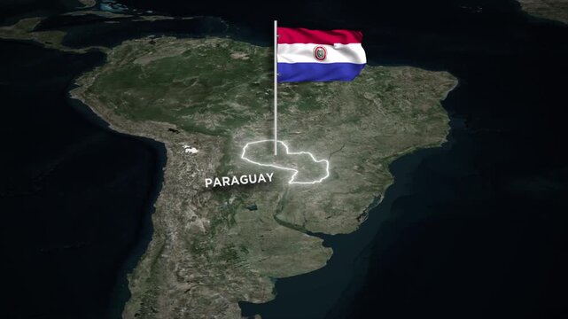 Paraguay Map Animation with 3D Waving of Paraguay National Flag and Glowing Border Animation on World Map