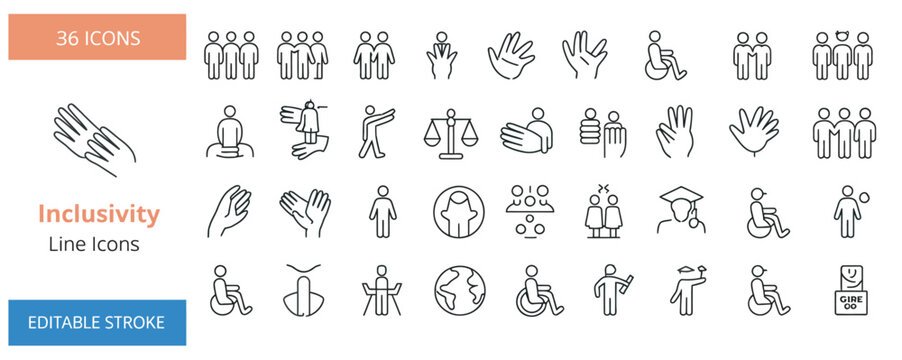 Diverse line icons set for inclusivity and accessibility concepts in social design