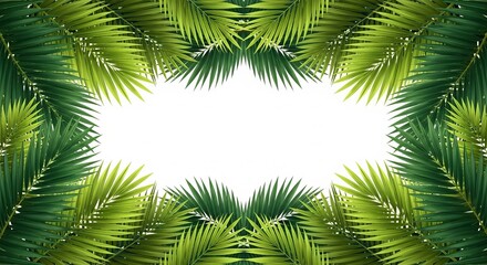 Fototapeta premium Tropical palm leaves forming a natural green frame with empty center space