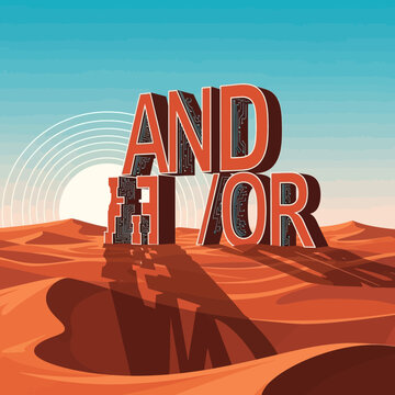 Vibrant desert landscape with AND H VOR typography at sunset