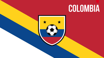 Fototapeta premium Colombia National Soccer Team Flag With Emblem And Soccer Ball Design