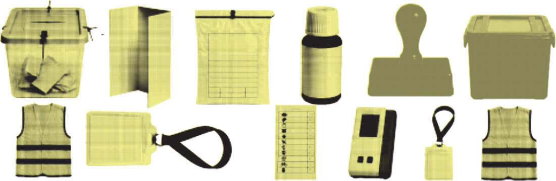 halftone pop art election objects set with ballot box voter card bottle stamp and voting accessories