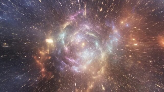 Abstract cosmic journey through colorful nebulas and sparkling stars