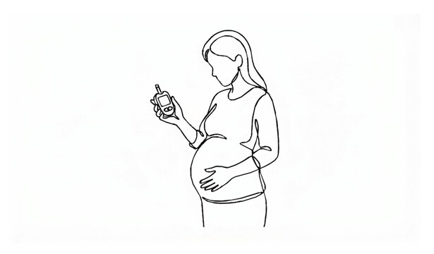 Pregnant woman with glucometer continuous line drawing gestational diabetes health concept vector