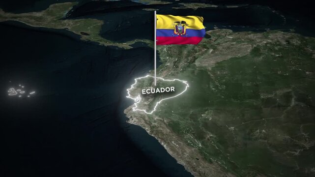 Ecuador Map Animation with 3D Waving of Ecuador National Flag and Glowing Border Animation on World Map