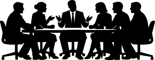 Fototapeta premium Business professionals discussing in a meeting around a table with laptops and papers