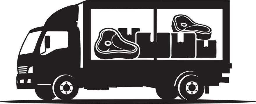 Delivery truck transporting fresh meat silhouette with delivery, transport