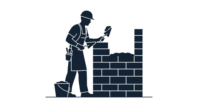 construction worker building brick wall silhouette high quality professional detailed modern elegant stylish clean crisp vibrant colorful digital