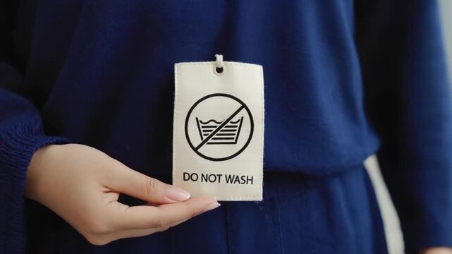 "Do not wash" label on a garment.