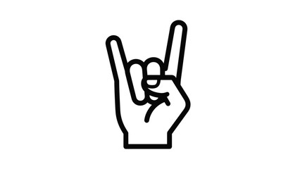 Obraz premium Minimalist black outline of a hand making the rock and roll gesture representing music, energy, party, and a rebellious attitude.