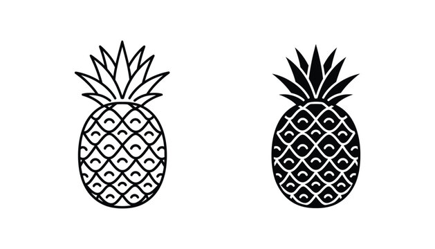 Tropical pineapple fruit vector icon set for summer branding and fresh food marketing projects