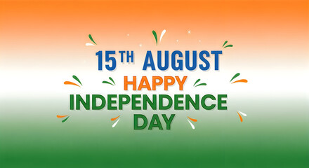 Fototapeta premium Indian Independence Day Greeting with Confetti on Tricolor Background