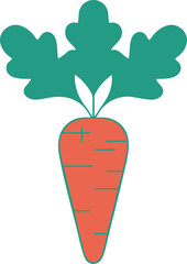 Fototapeta premium Orange and Teal Carrot Icon with Green Leaves Keywords: carrot, root vegetable, icon
