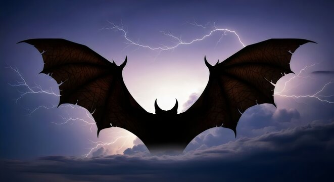 Atmospheric gothic imagery of demonic wings spread across stormy sky symbolizing supernatural darkness and fear