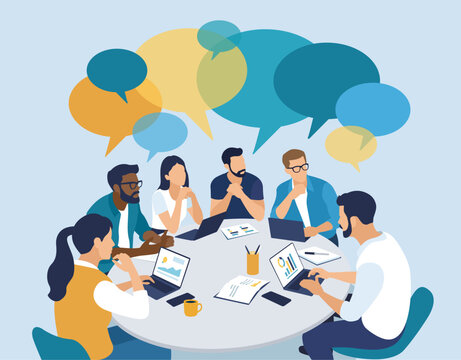 Discussion. Business meeting. Teamwork and communication concept. Vector illustration.
