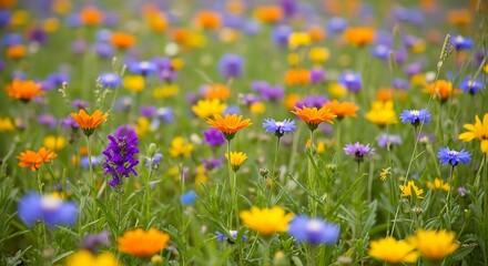 Fototapeta premium Colorful wildflowers blooming in a meadow
