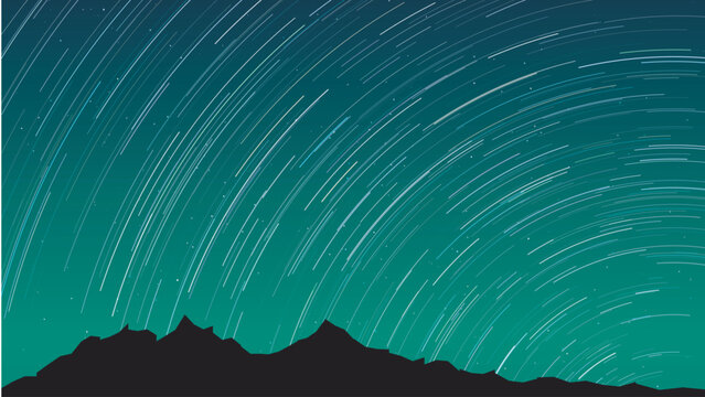 star trails night sky over mountains long exposure landscape teal gradient cosmic motion background