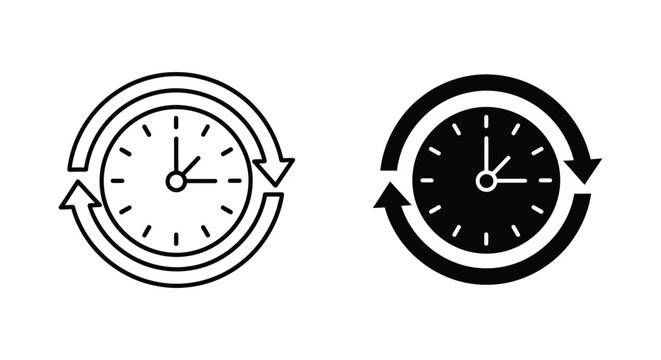 Circular clock icon with reload arrows for time management and cycle tasks