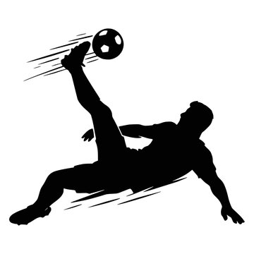 Dynamic Soccer Player Bicycle Kick Silhouette with Ball in Motion for Sports Action Design