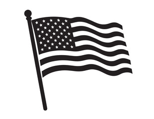 Waving American flag vector icon, patriotic United States symbol, black and white USA national emblem, graphic design element for independence day and national holidays © Prodeep