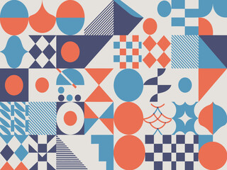 Obraz premium Geometric shapes in blue and orange on white background for design and pattern