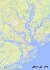 Obraz premium Comprehensive urban and coastal map of Charleston, South Carolina, USA.