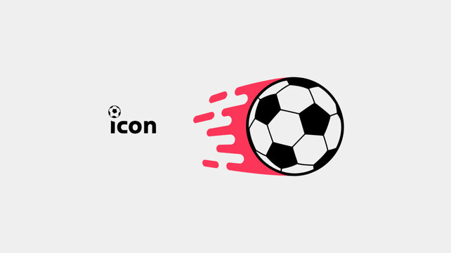 Soccer ball with red motion lines and icon text on white background