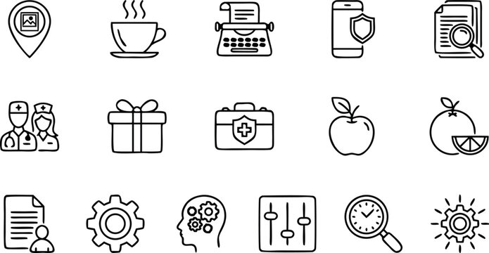 Universal Line Icon Set for Lifestyle Healthcare Technology Business Management and Creative Content Strategy Symbols