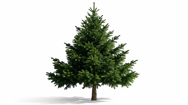 Lush green evergreen tree isolated on white background