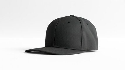 Fototapeta premium Plain black baseball cap mockup featuring a modern design and textured fabric, perfect for branding, apparel, and fashion projects on white background. on white background