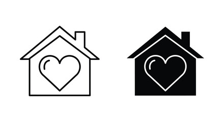 Fototapeta premium House with heart icon set outline and solid fill