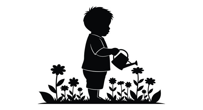 child watering flowers silhouette high quality professional detailed modern elegant stylish clean crisp vibrant colorful digital creative innovative