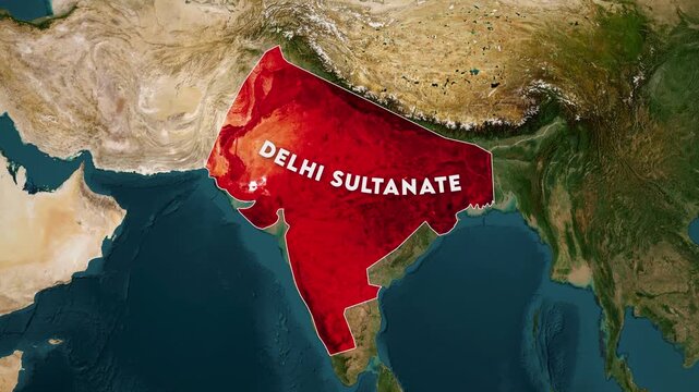 Delhi Sultanate Empire Map Animation. Historical map animation of the Delhi Sultanate 4k.