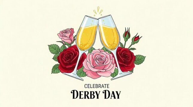 "Celebrate Derby Day" is written on a flat image of flowers and champagne glasses