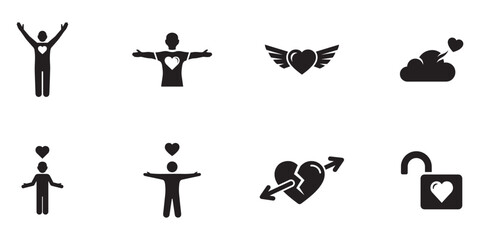 Fototapeta premium Vector Love Icon Pack - Heart with Wings, People with Hearts, and Broken Heart