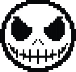 Fototapeta premium Pixel art jack o lantern face with black eyes and stitched mouth isolated on white background